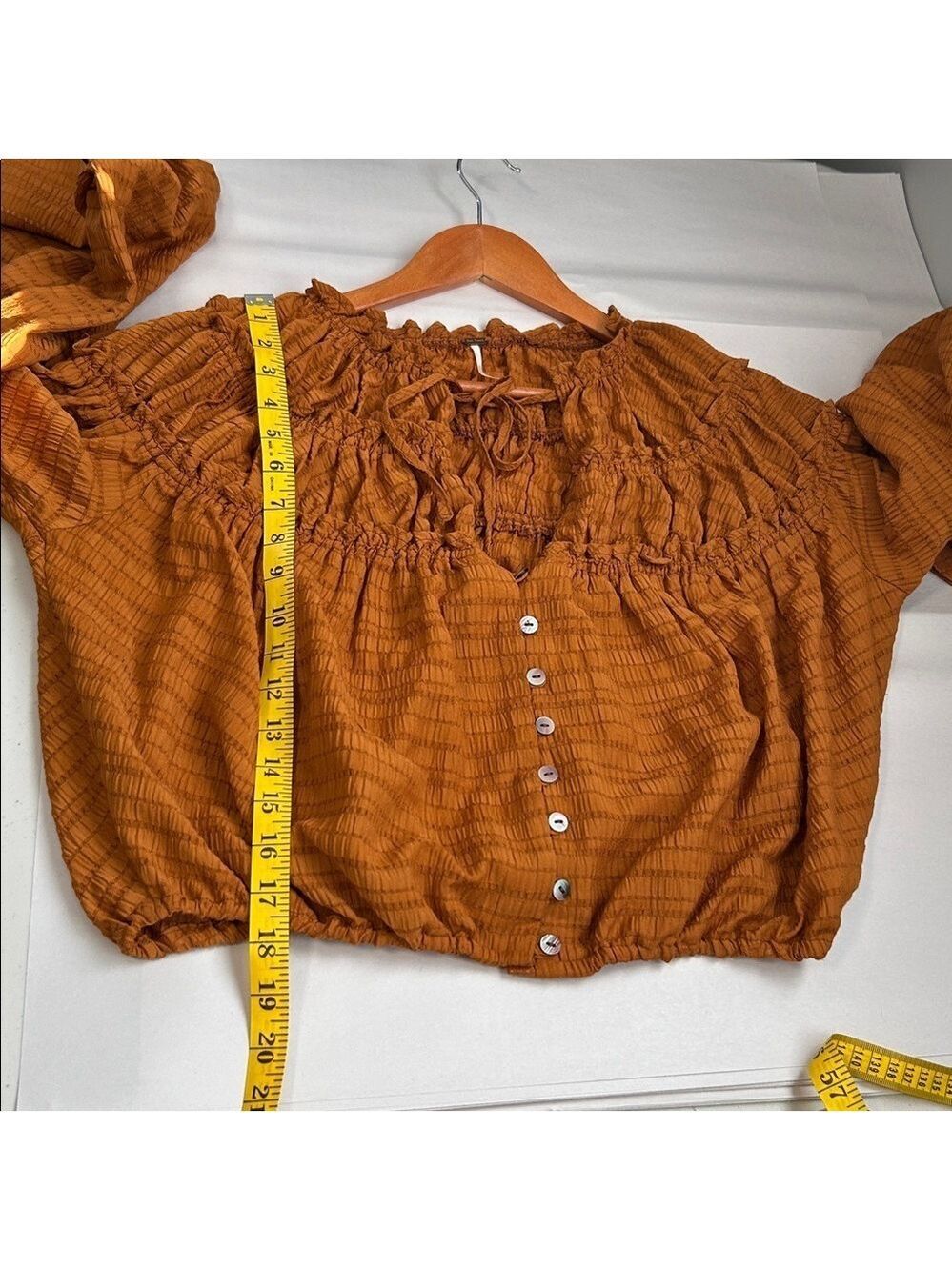 Free People Hailey Cropped Boho Ruffle Festival Blouse Top Large - Picture 10 of 14